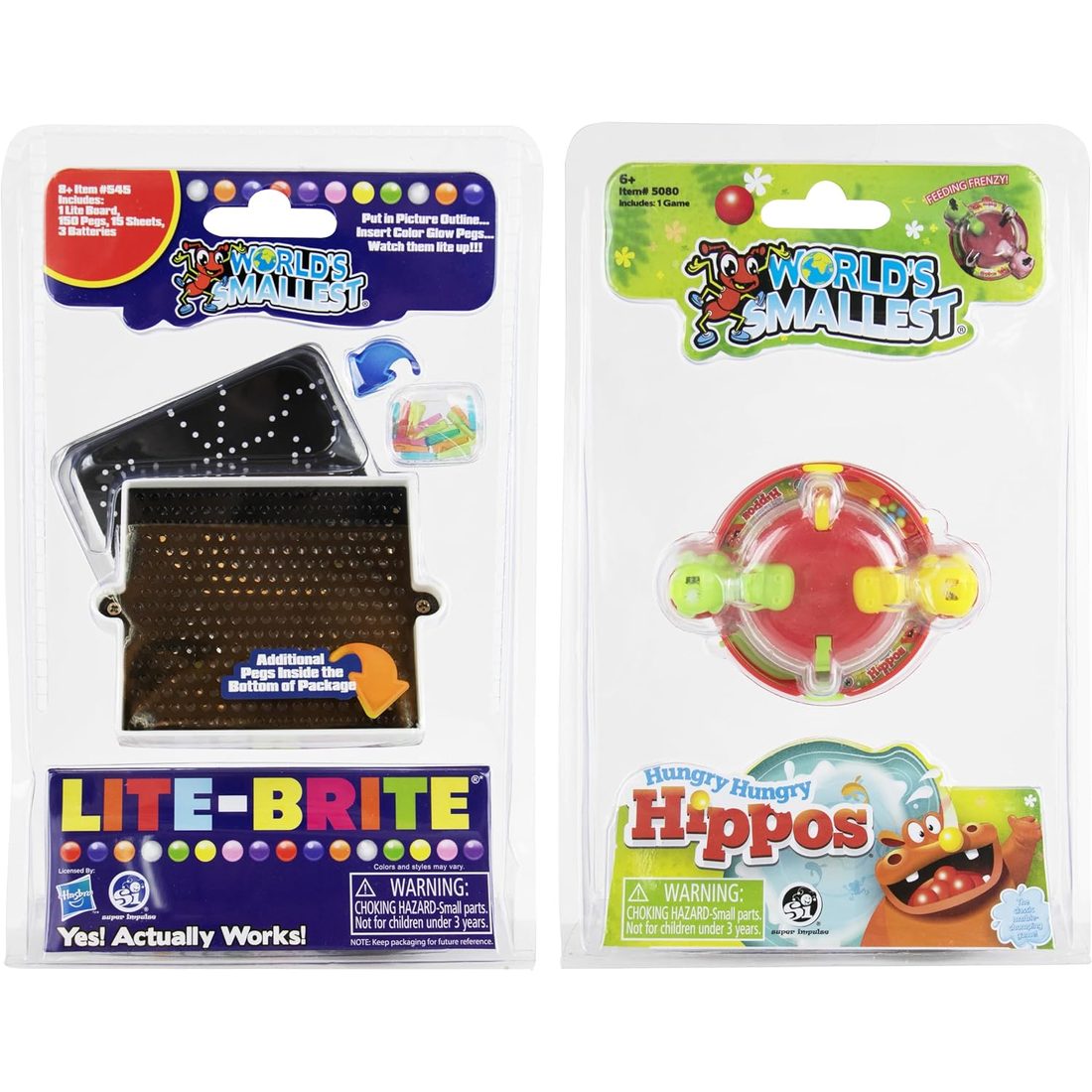 World's Smallest Lite-Brite & Hungry Hungry Hippos Set of 2